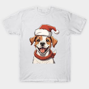 Cute Puppy Dog wearing Christmas Hat T-Shirt